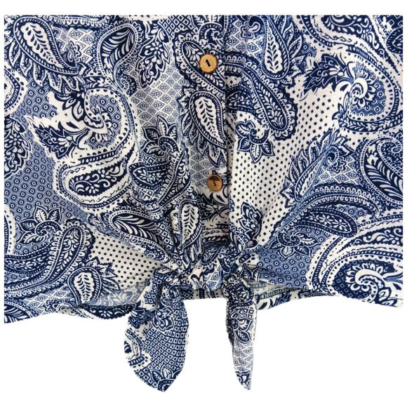 MODERN ATTRACTION- Women's Top- Button down-Tie front Paisley-Top-Blue-White - Picture 9 of 11